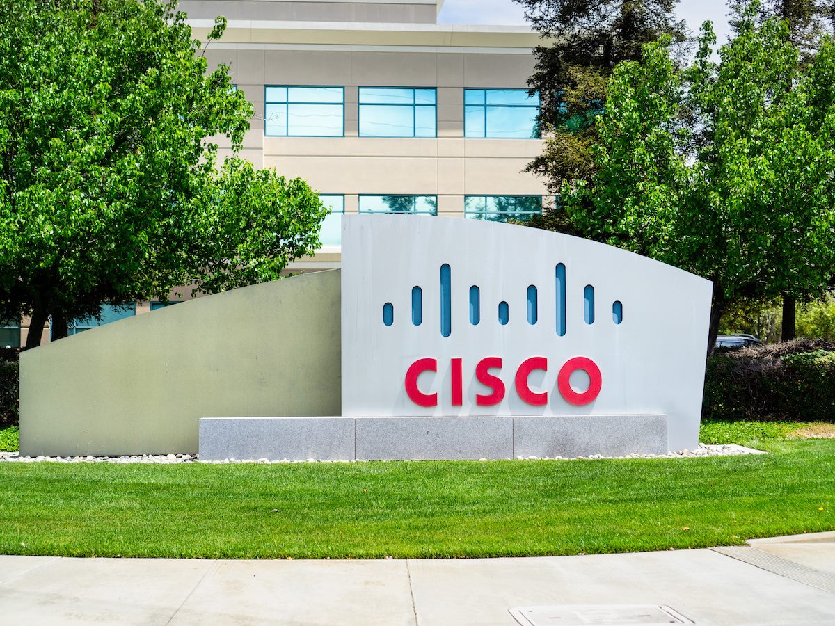 CISCO sign in front of the headquarters in Silicon Valley, San Francisco
