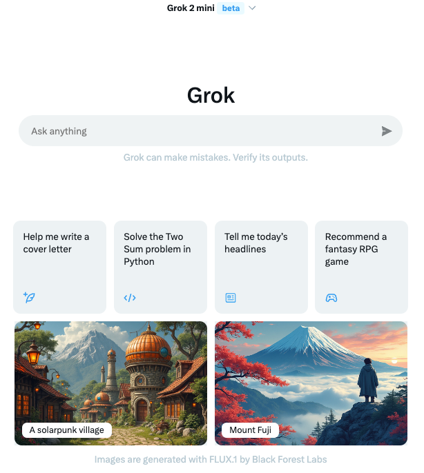 Grok home screen on Twitter/X