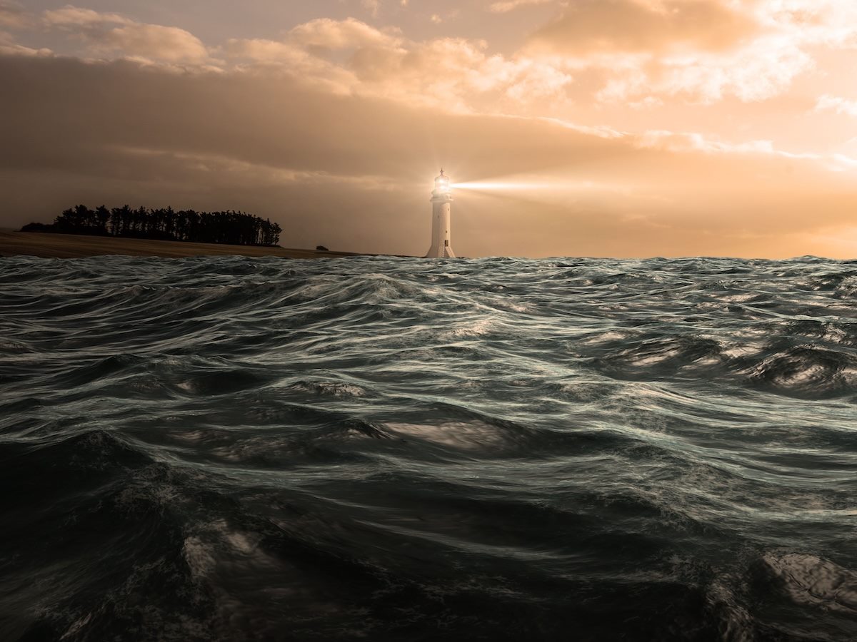 lighthouse in a stormy sea