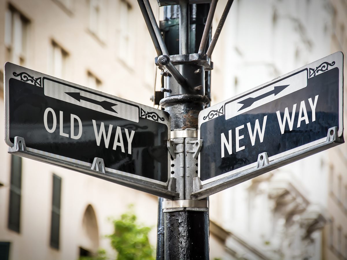 Street Sign to NEW WAY versus OLD WAY 