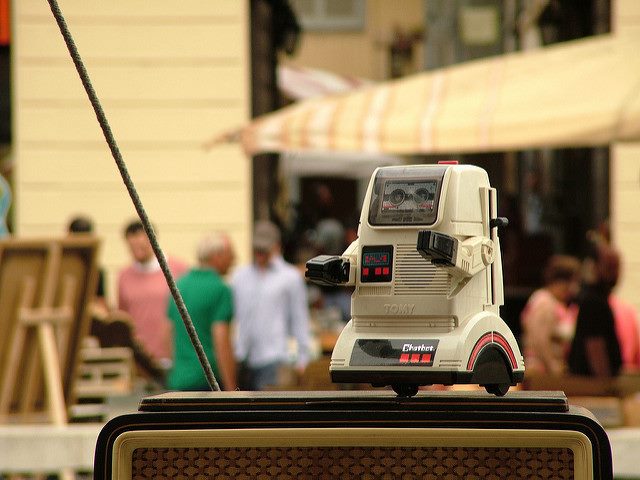 old robot/chatbot with tape recorder built in