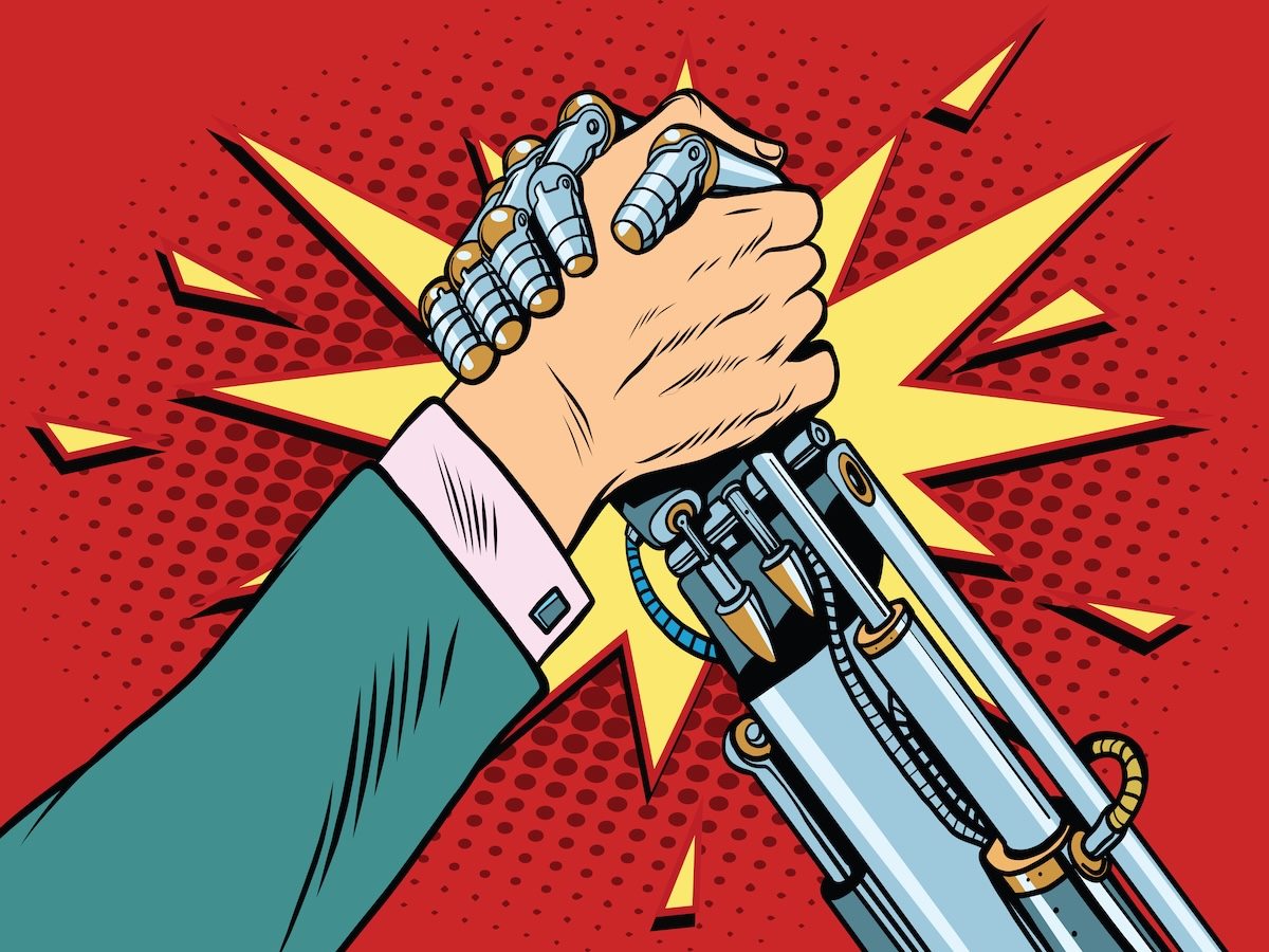 Man vs robot Arm wrestling