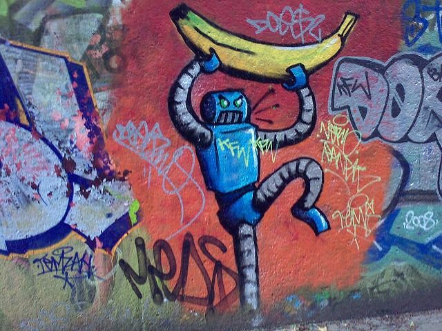 robot banana graffiti