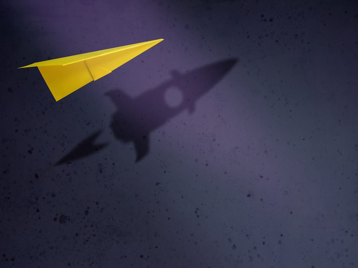 Paper Plane Flying with Shadow of Rocket