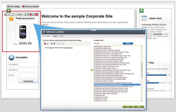 Kentico Personalization, web experience