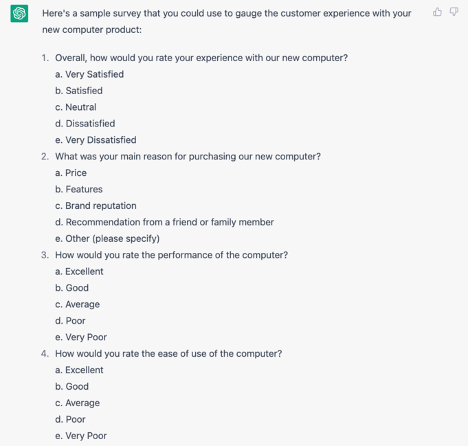 ChatGPT prompts can generate customer surveys.