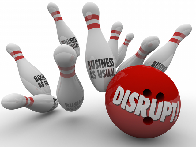 Bowling ball crashing through pins - Digital disruption over business as usual