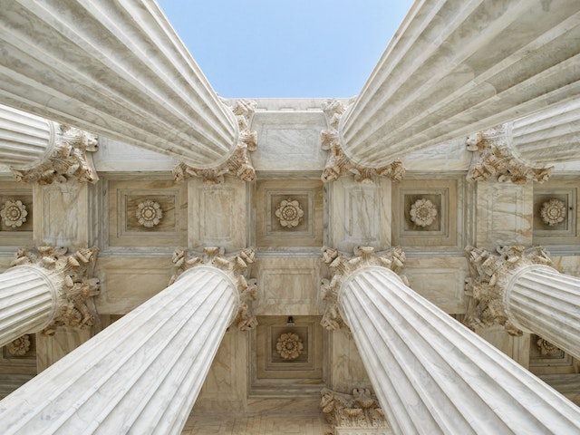 Upside down view of the pillars of the supreme court