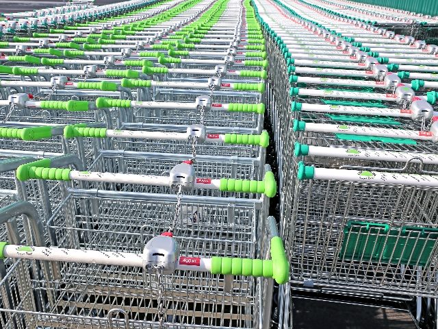 Two rows of shopping carts.