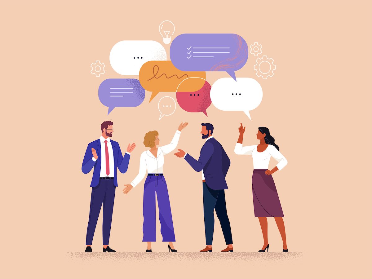 People with thought/speech bubble above them