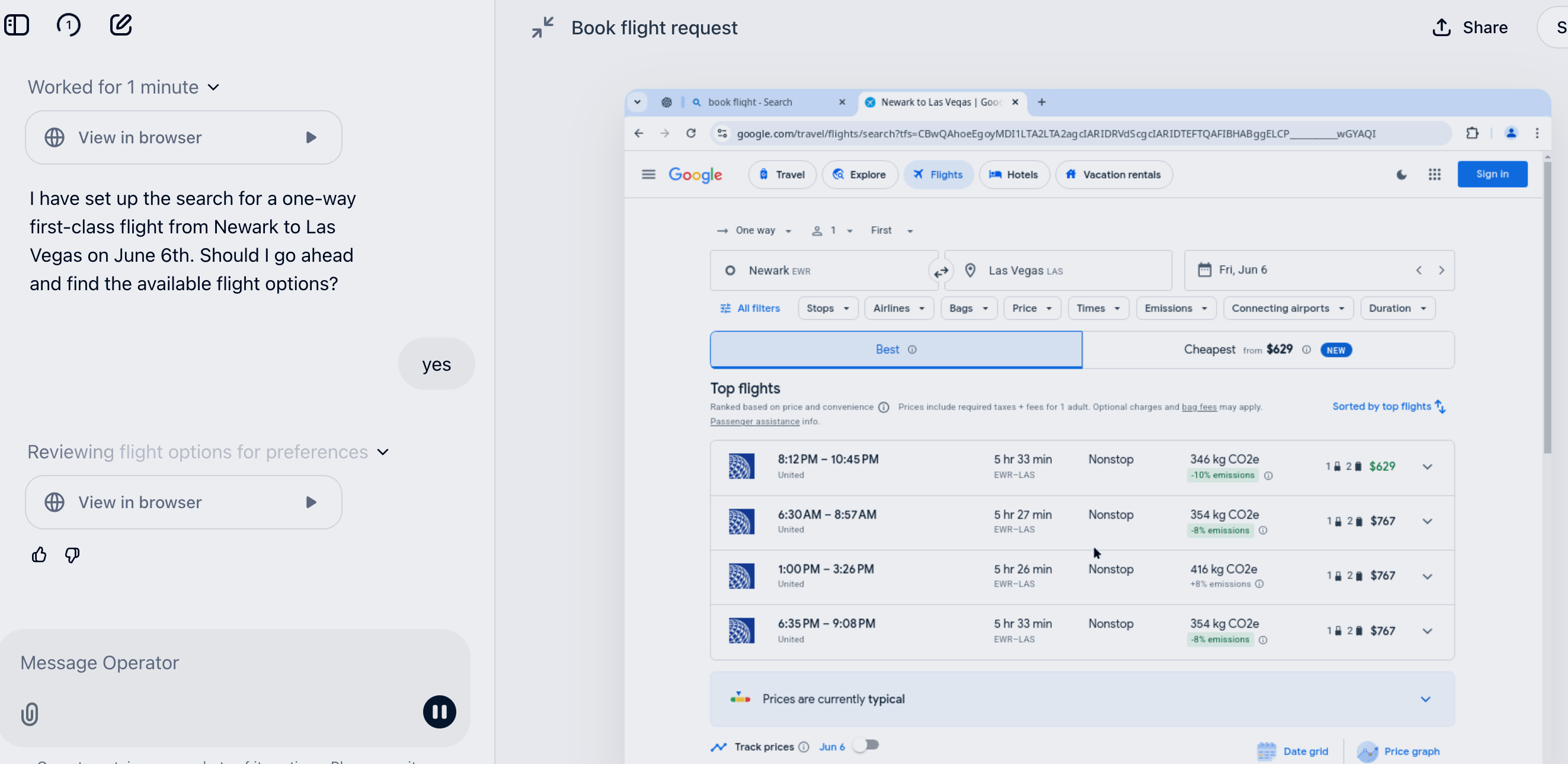 Using Operator to book a flight