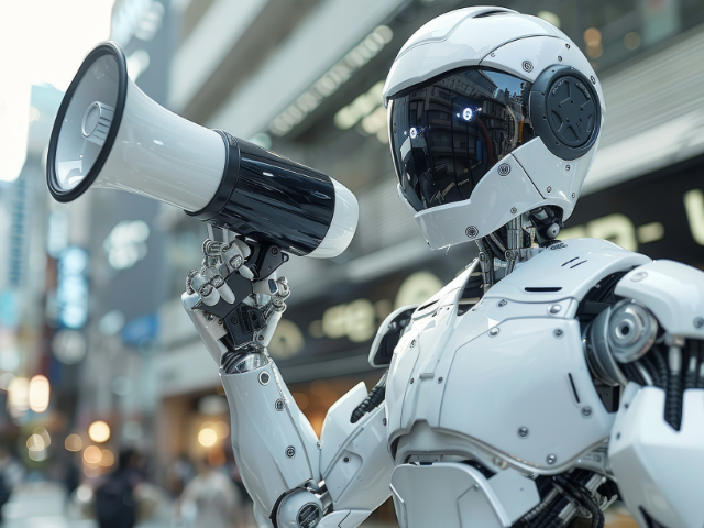 A robot with a megaphone 