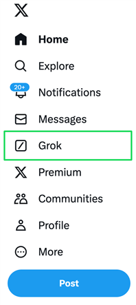 Twitter/X navigation bar with Grok functionality