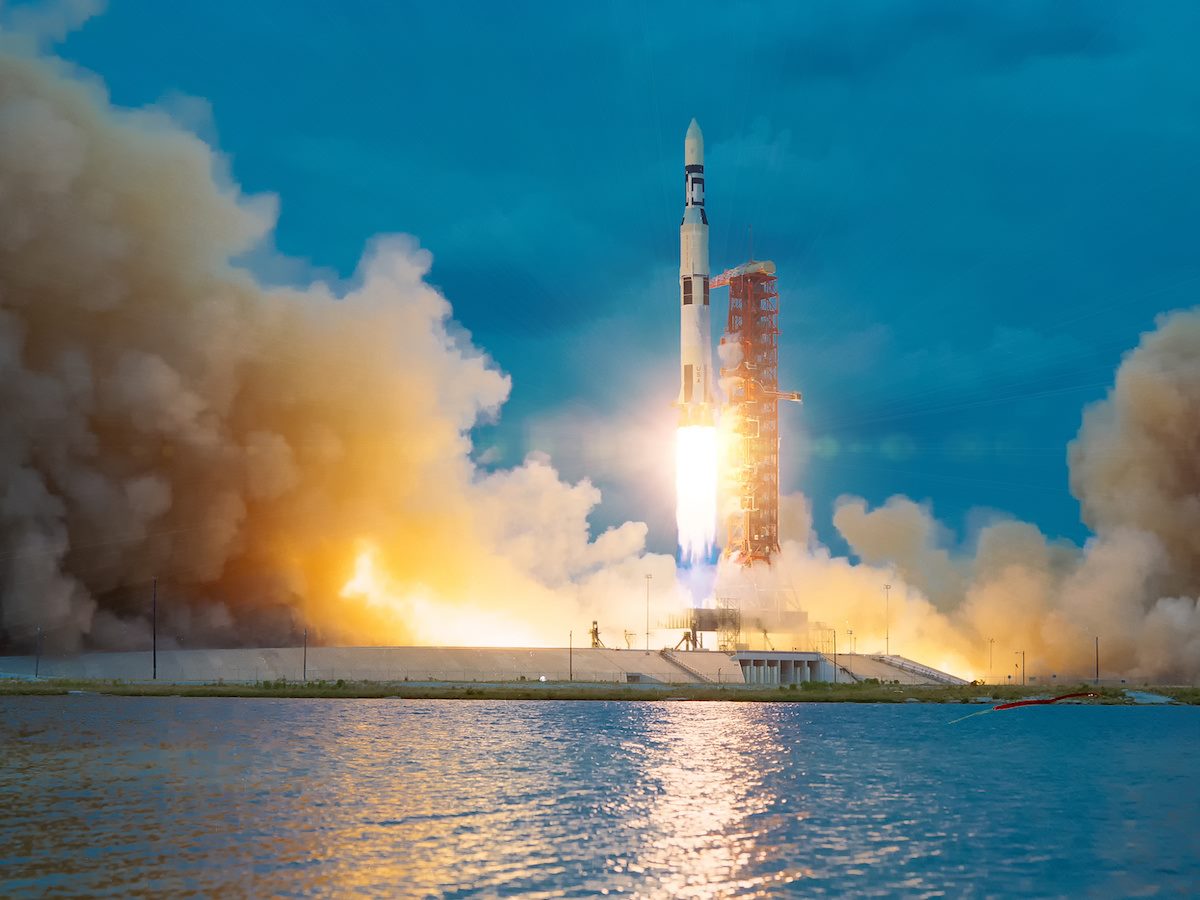 Rocket takes off into the sky