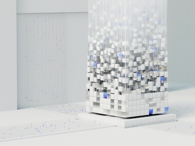 3-d rendering of data idea, form of boxes and lines