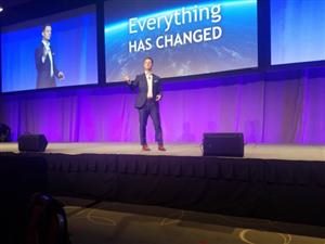 Marketo CEO Steve Lucas on stage at the MarTech conference in Boston Tuesday.