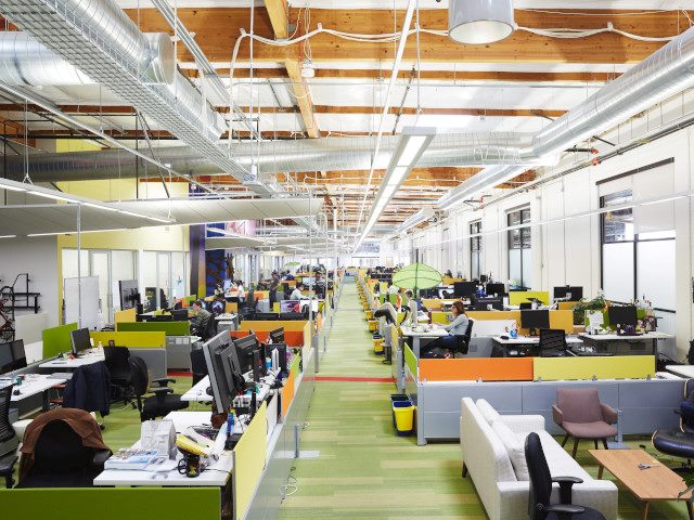 Work stations at Google's headquarters.