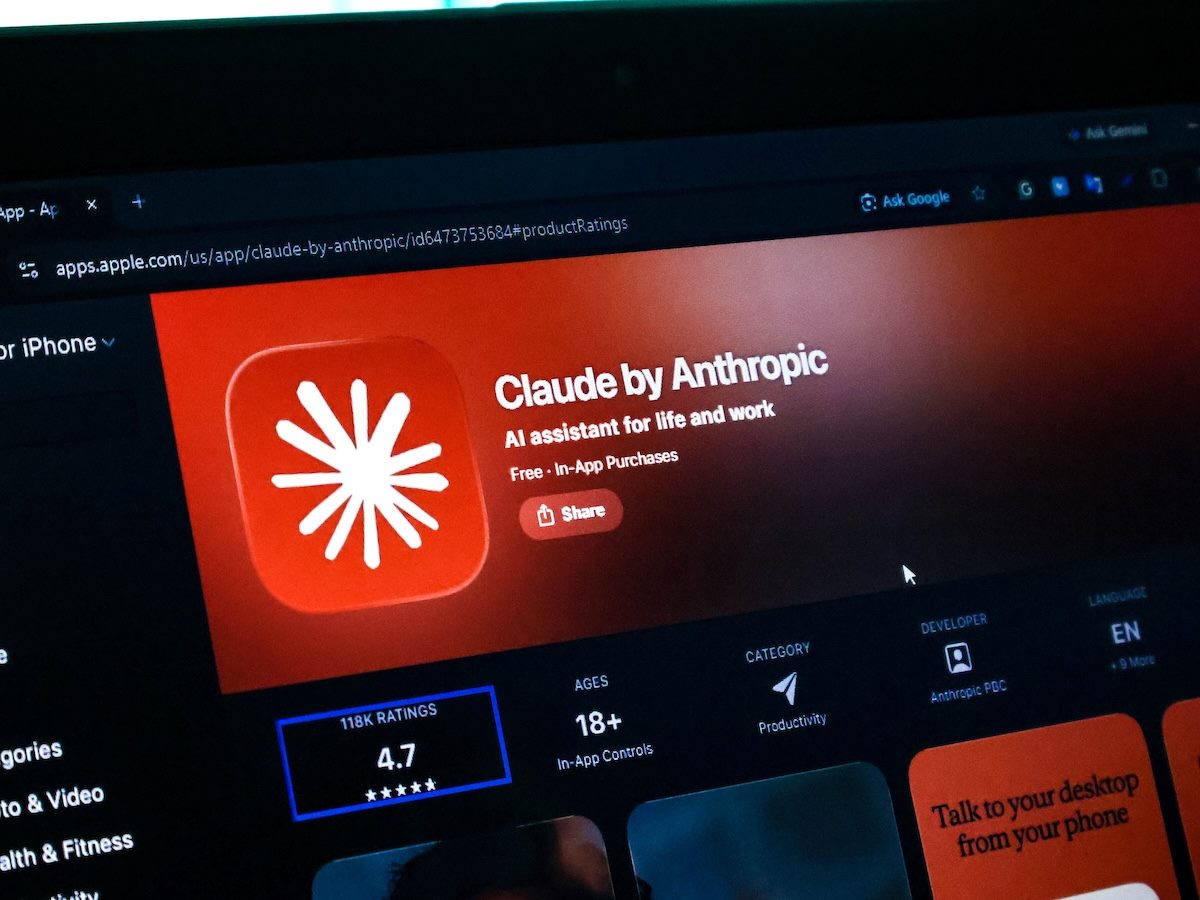 Claude by anthropic ai assistant app page displayed on a laptop screen in the apple app store