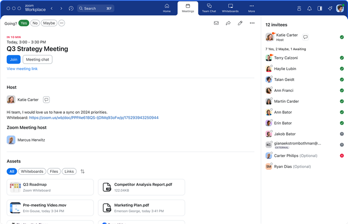 Zoom Workplace Meeting tab -new collaboration capabilities built within a meeting card
