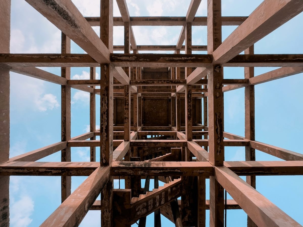 architectural details of a metal framework, a foundation to build the rest of a structure around