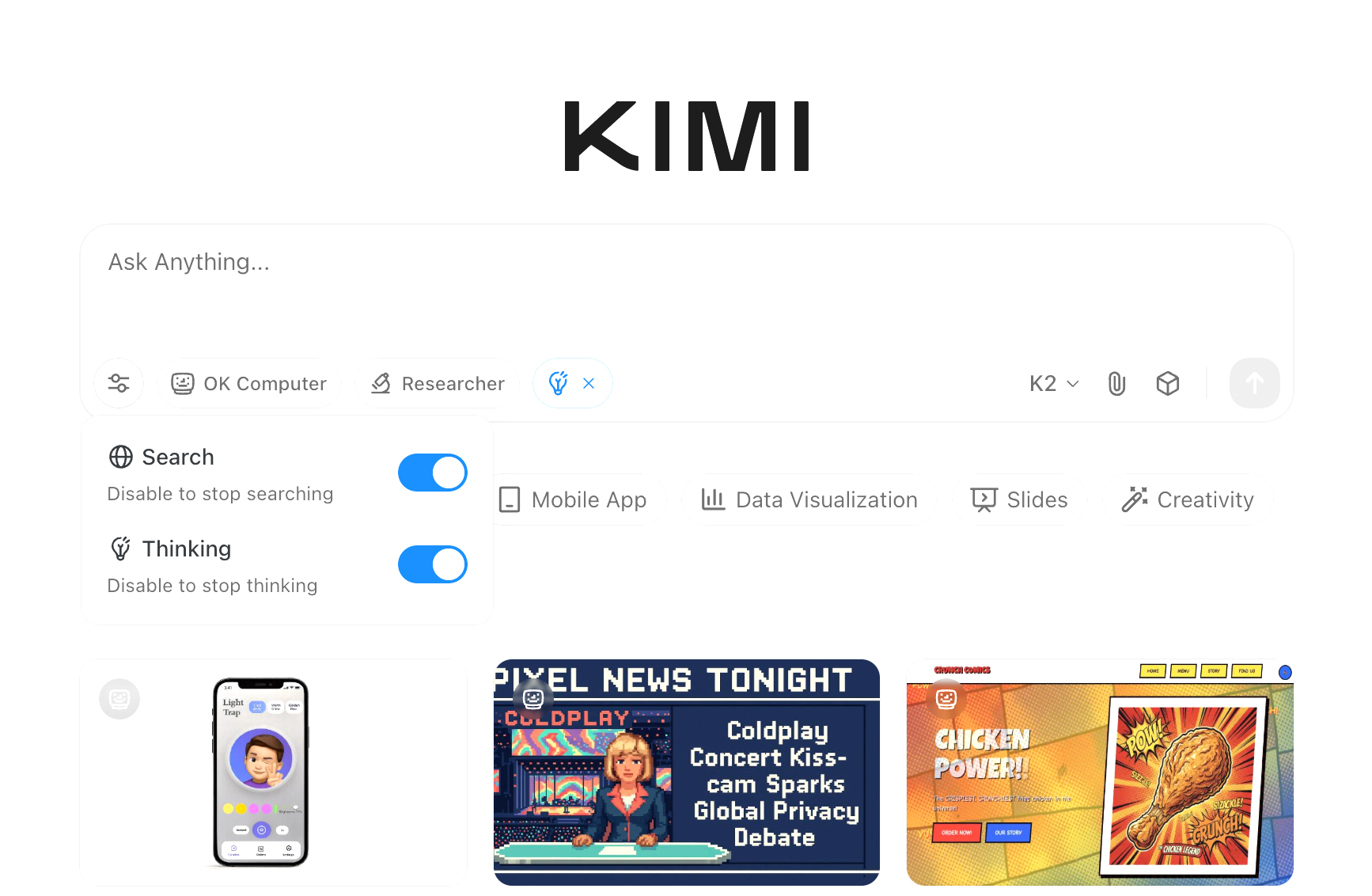 The Kimi K2 Thinking Interface