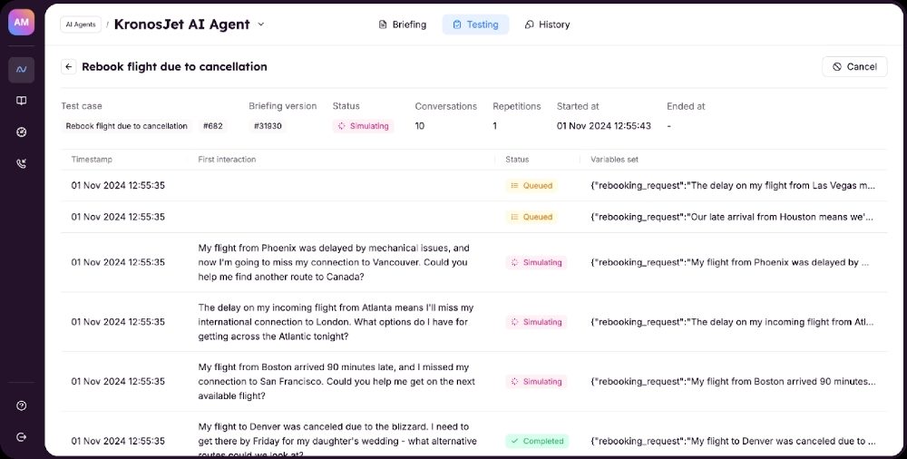 Screenshot of the Parloa agentic AI product in action.