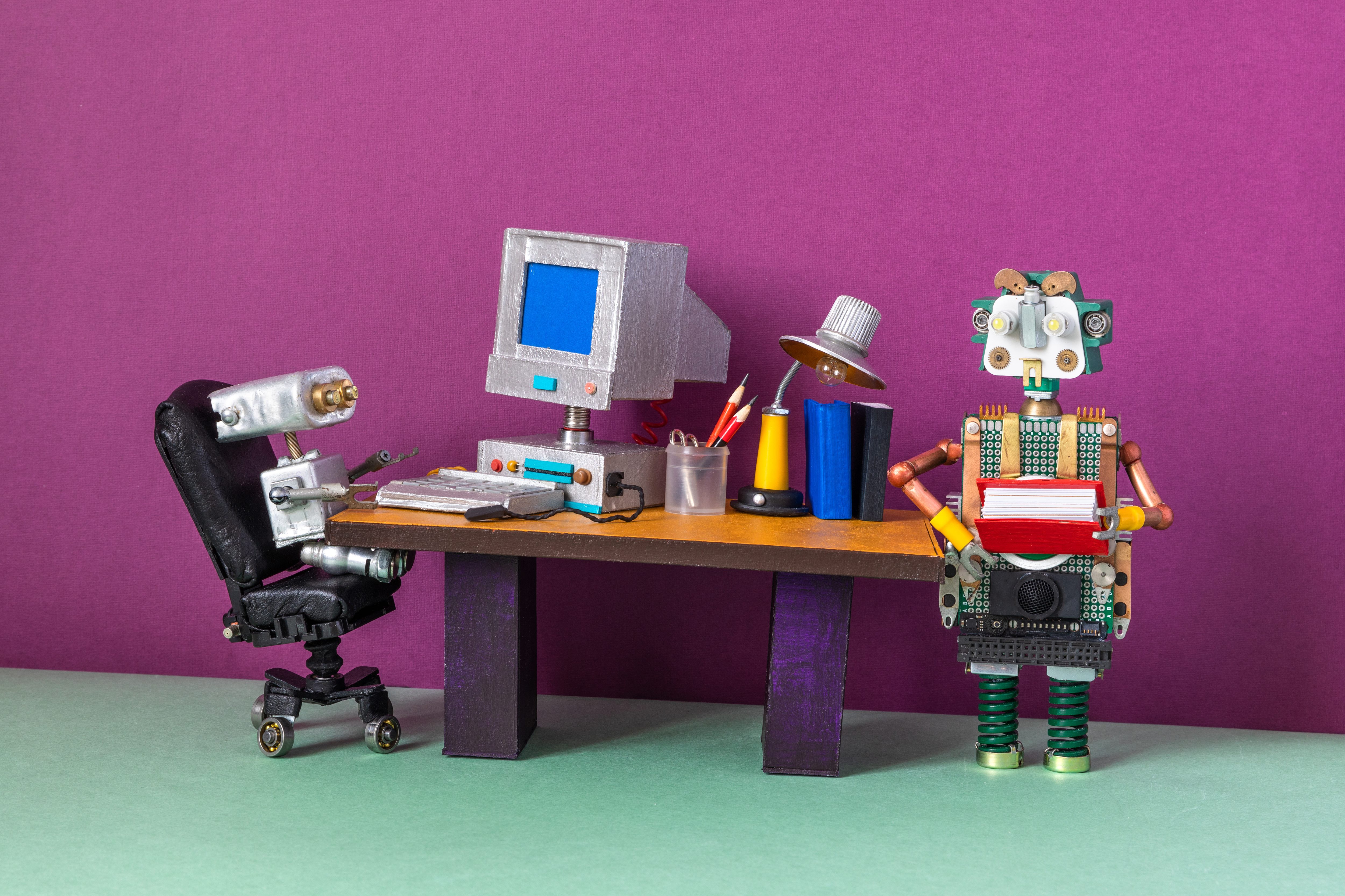 Two robots working in an office