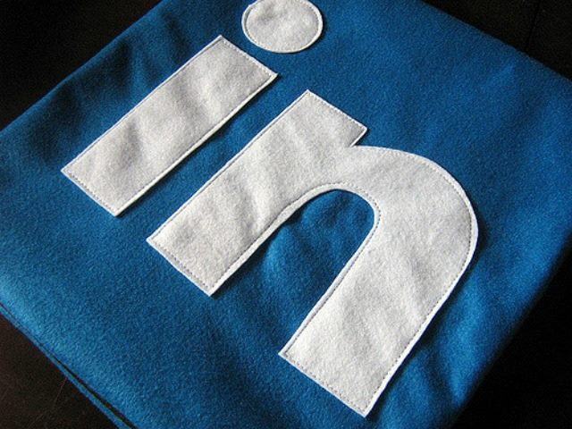 LinkedIn logo sewn onto a textile