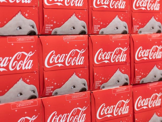 Packs of Coca Cola and Coca Cola Christmas Polar Bear on display.