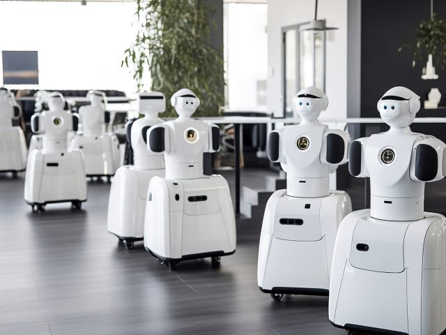  Robots interacting with humans in a service-oriented environment.