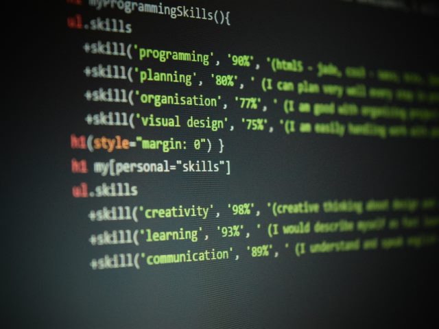 photo of programming code showing personal and programming skills