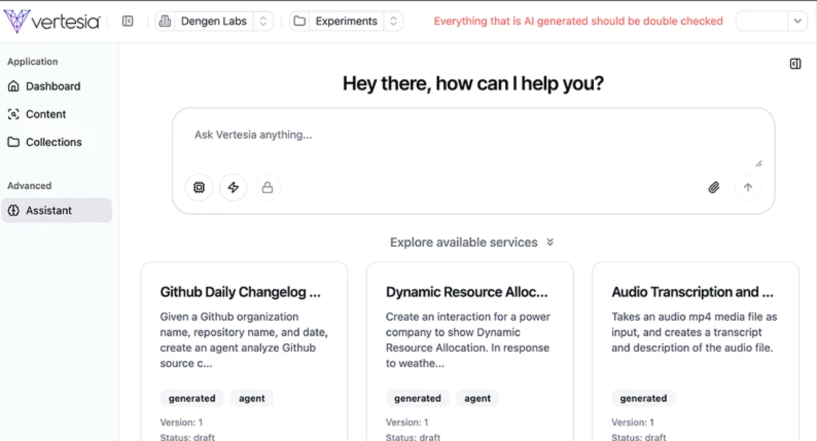 Screenshot of Vertesia's AI Assistant