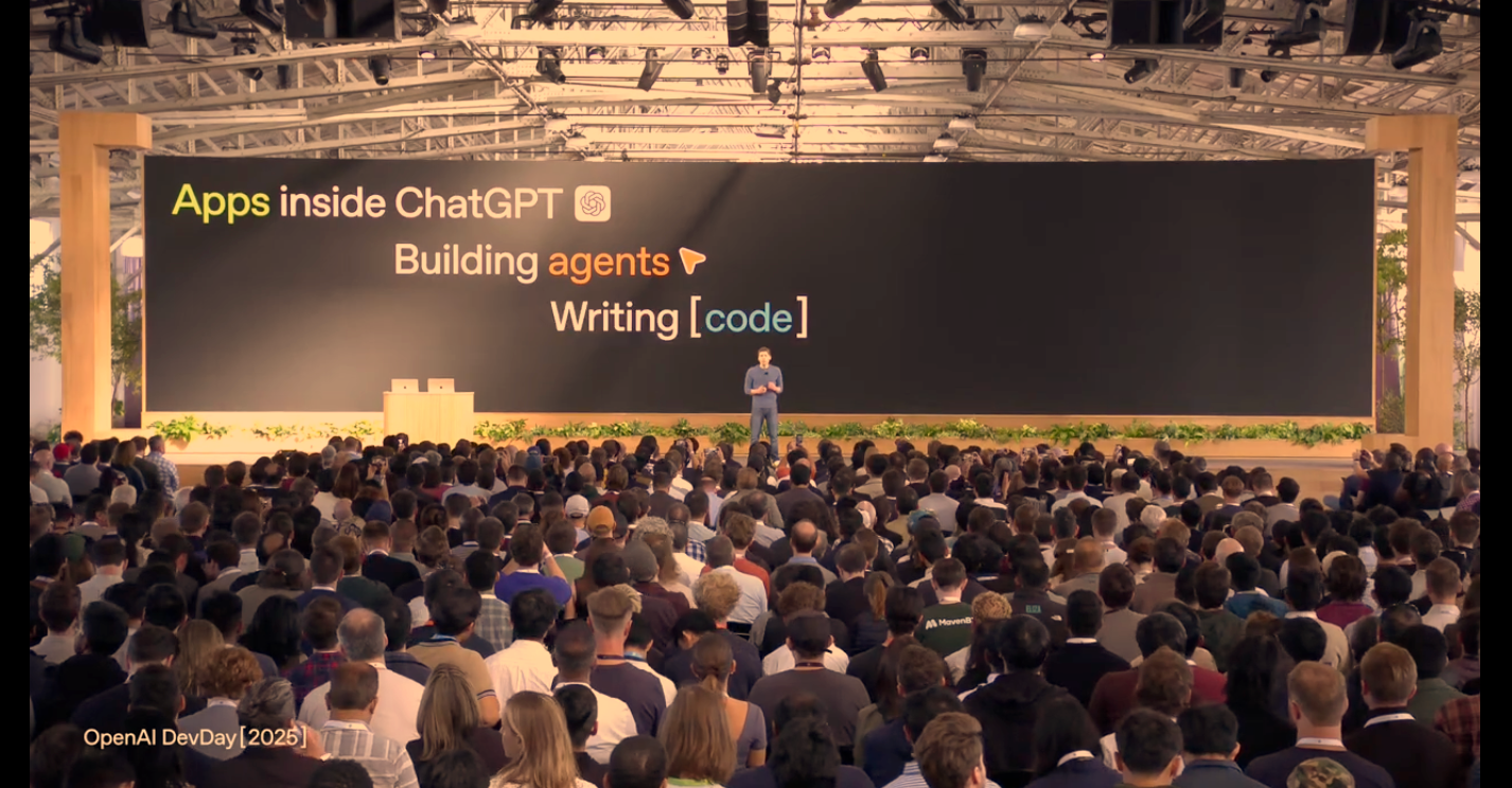 Sam Altman speaking at the DevDay 2025 keynote