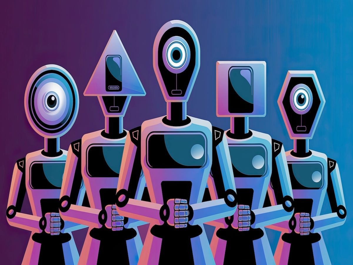 Five standing robots