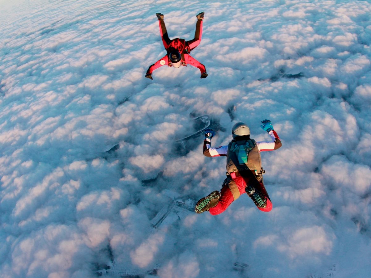two skydivers in free fall