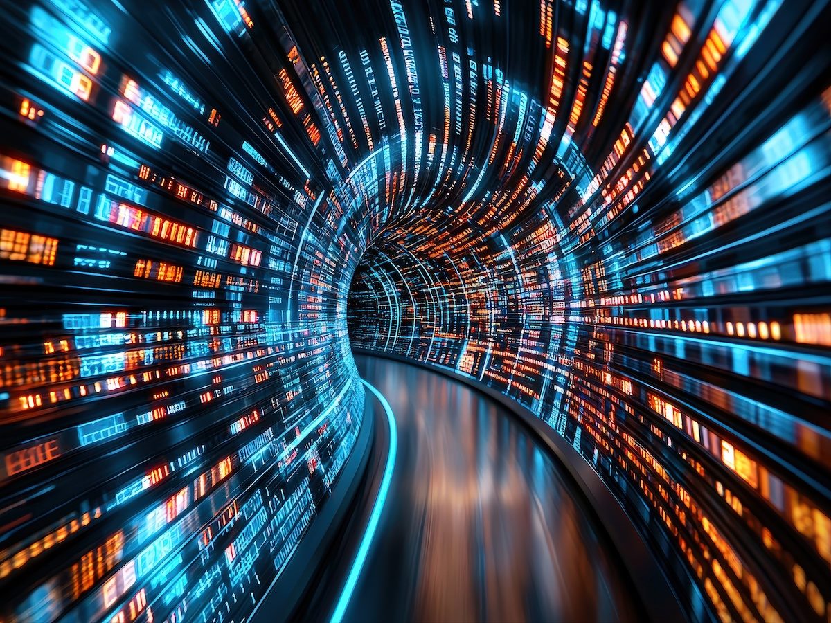 A tunnel with the walls made of up "data" 