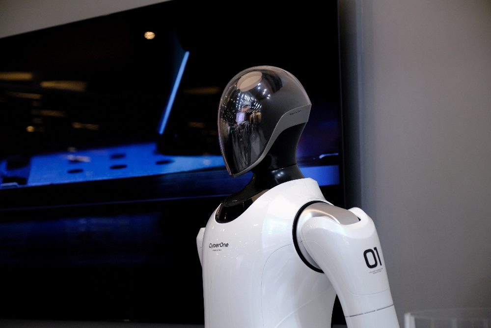 A robot at Xiaomi booth in Barcelona, Spain, at the Mobile World Congress 2023.