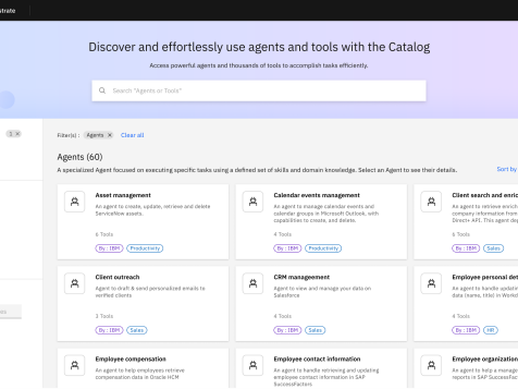 example view of the watsonx Orchestrate agent catalog
