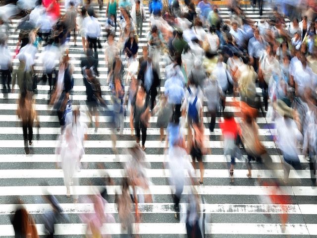 busy street filled with pedestrians