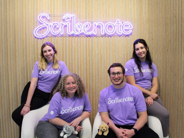 The Scribenote founding team: from left to right, Emily Merry, Dr. Katie Gallagher, Ryan Gallagher, Alina Pavel.