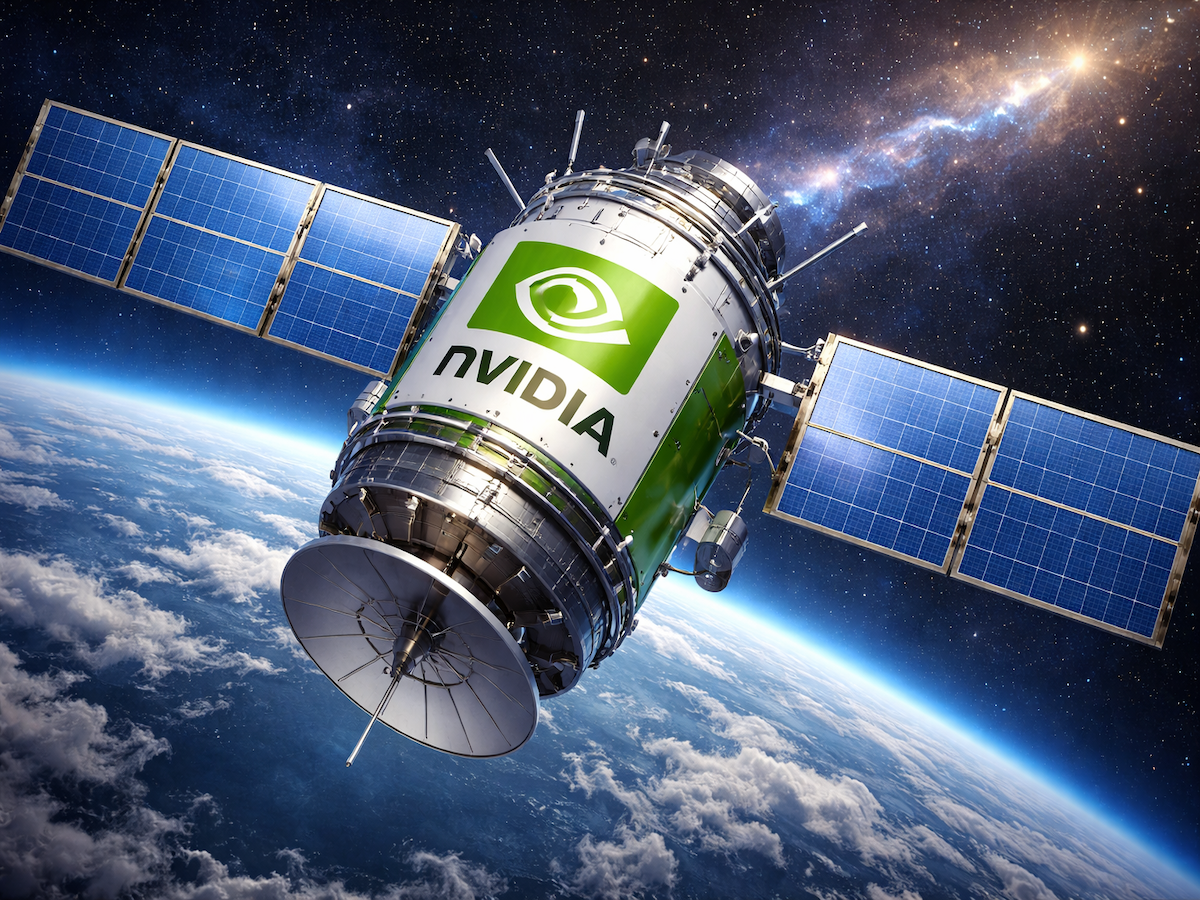 A satellite with the NVIDIA logo on it
