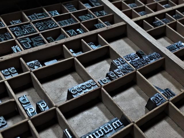 printing press letters, uppercase and lowercase