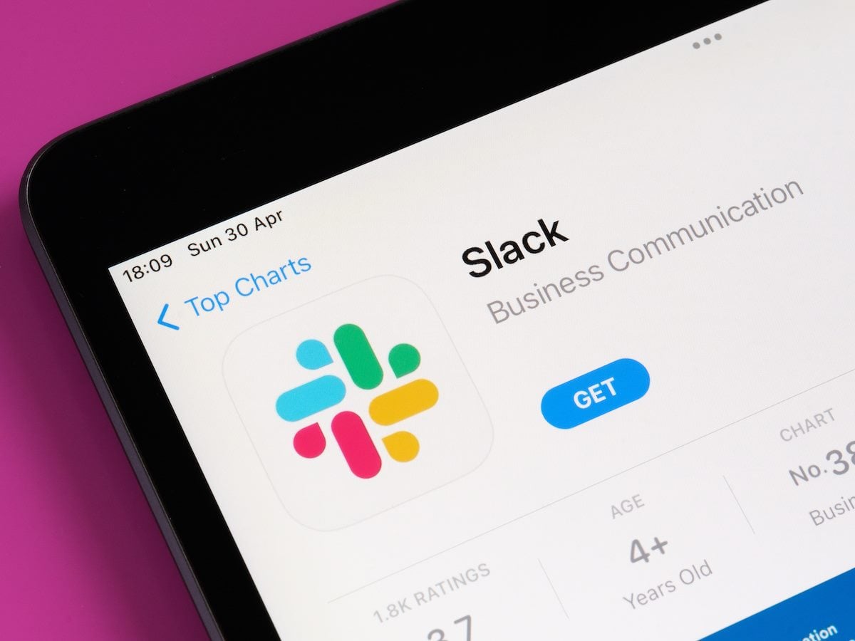 Slack app seen in App Store on the screen of ipad