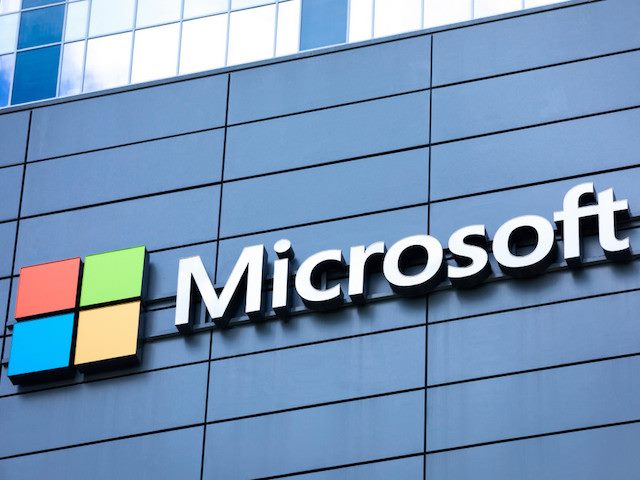 Microsoft logo on building in Bellevue, Wash