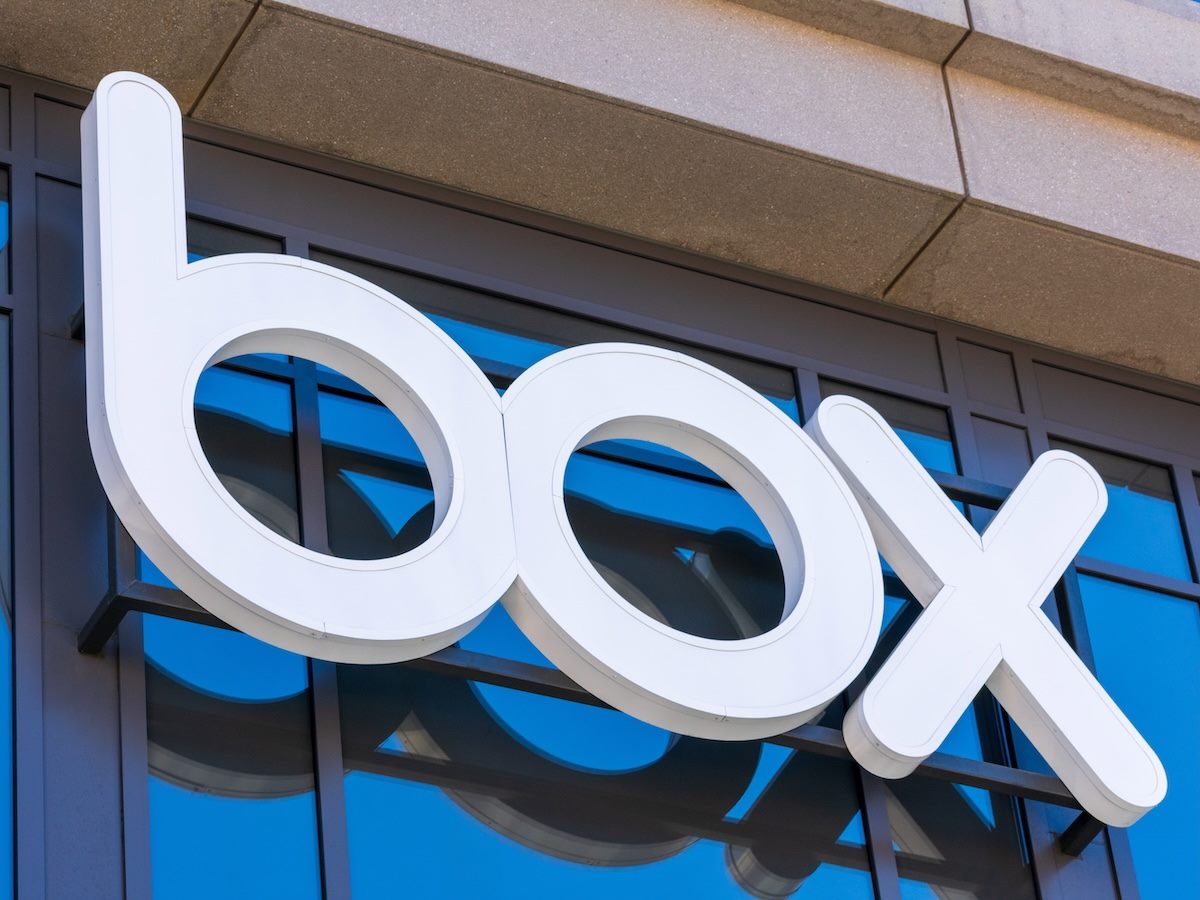 logo of Box on its headquarters photographed in 2019