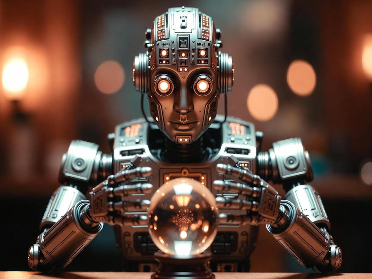 A robot fortune teller with a crystal ball
