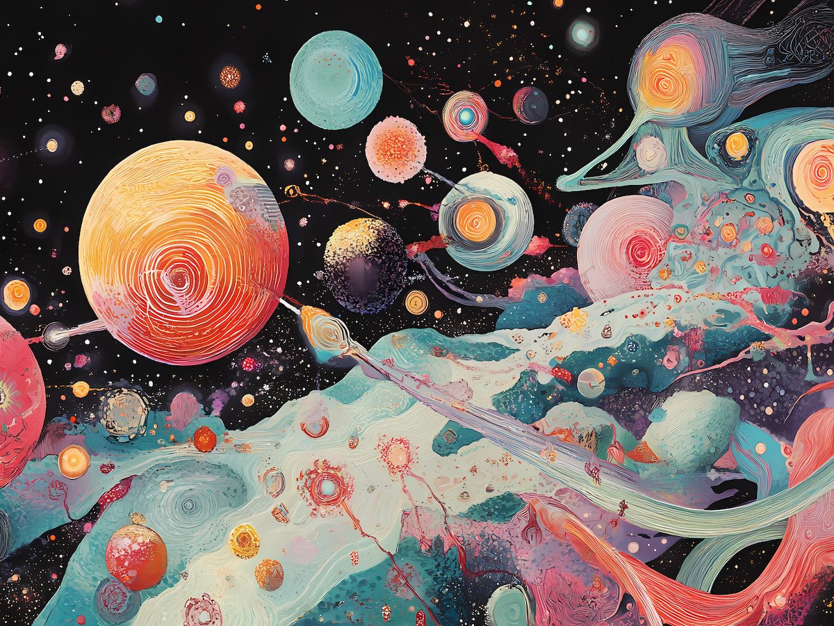 An artistic interpretation of multiple universes or parallel realities existing within a multiverse
