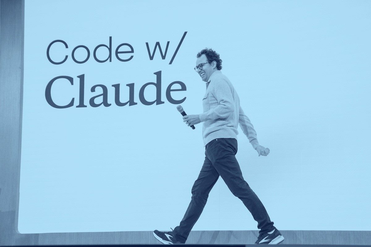 Anthropic CEO Dario Amodei on stage at code with claude