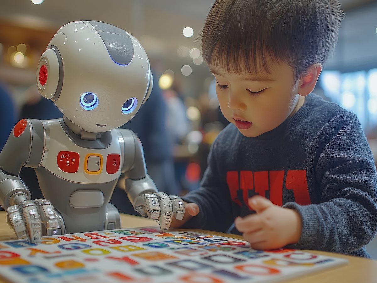 Child Interacting with Educational Robot Toy