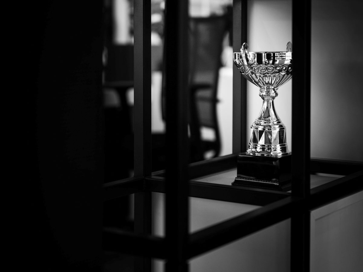 Black-and-white photo of a trophy.